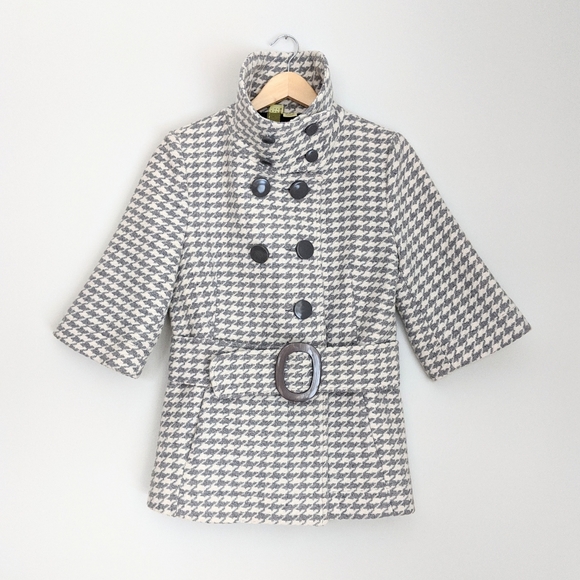 🇨🇦 Soia & Kyo Grey Houndstooth Wool Blend Peacoat Made In Canada - Picture 2 of 8